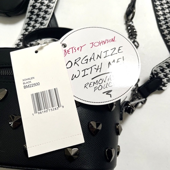 NWT BETSEY JOHNSON Studded Heart Crossbody + Pouch Black Top Handle Love Hearts - Picture 7 of 10